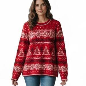 HOLIDAY Time Women’s Christmas Sparkle Sweater with Silver Trim and Sequins XL